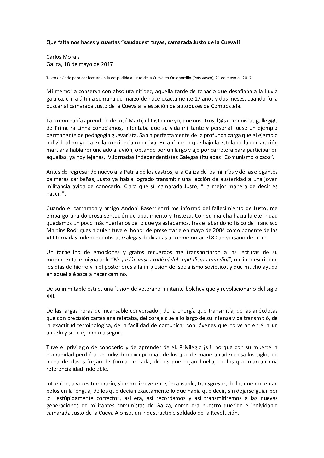 Texto de Carlos Morai