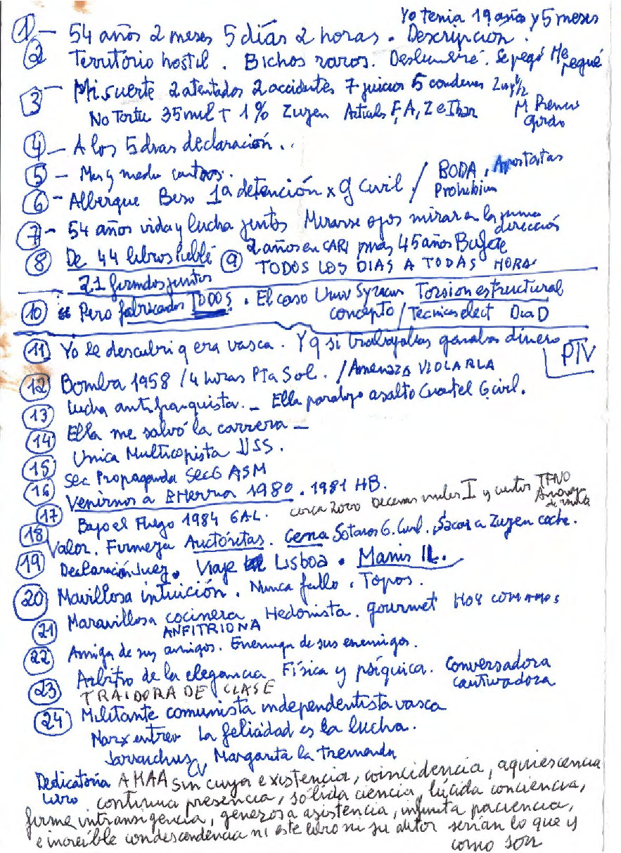 Esquema de Justo en la despedida de Margari