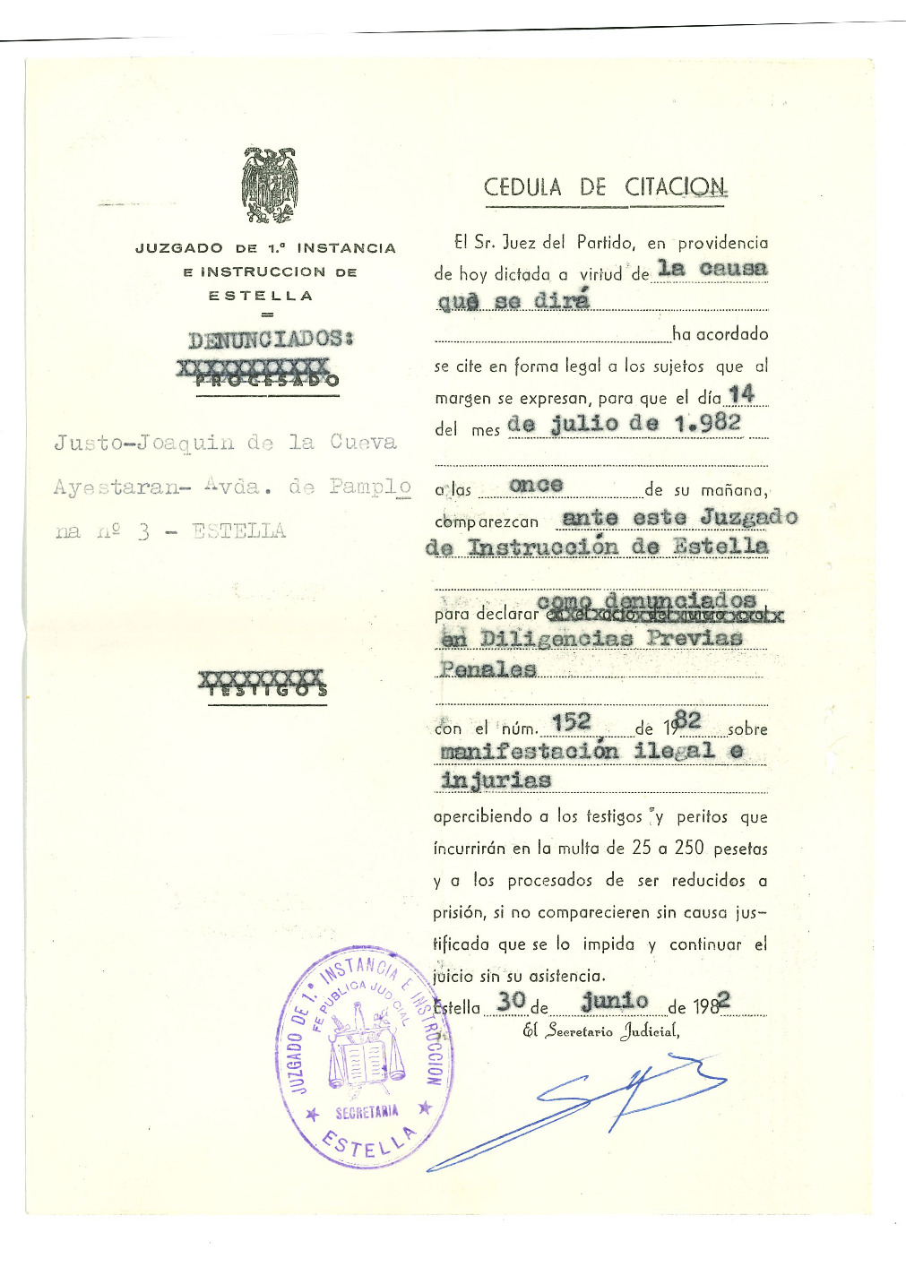 Citación a Zuzen diligencias sobre su detención en el Aberri Eguna 82