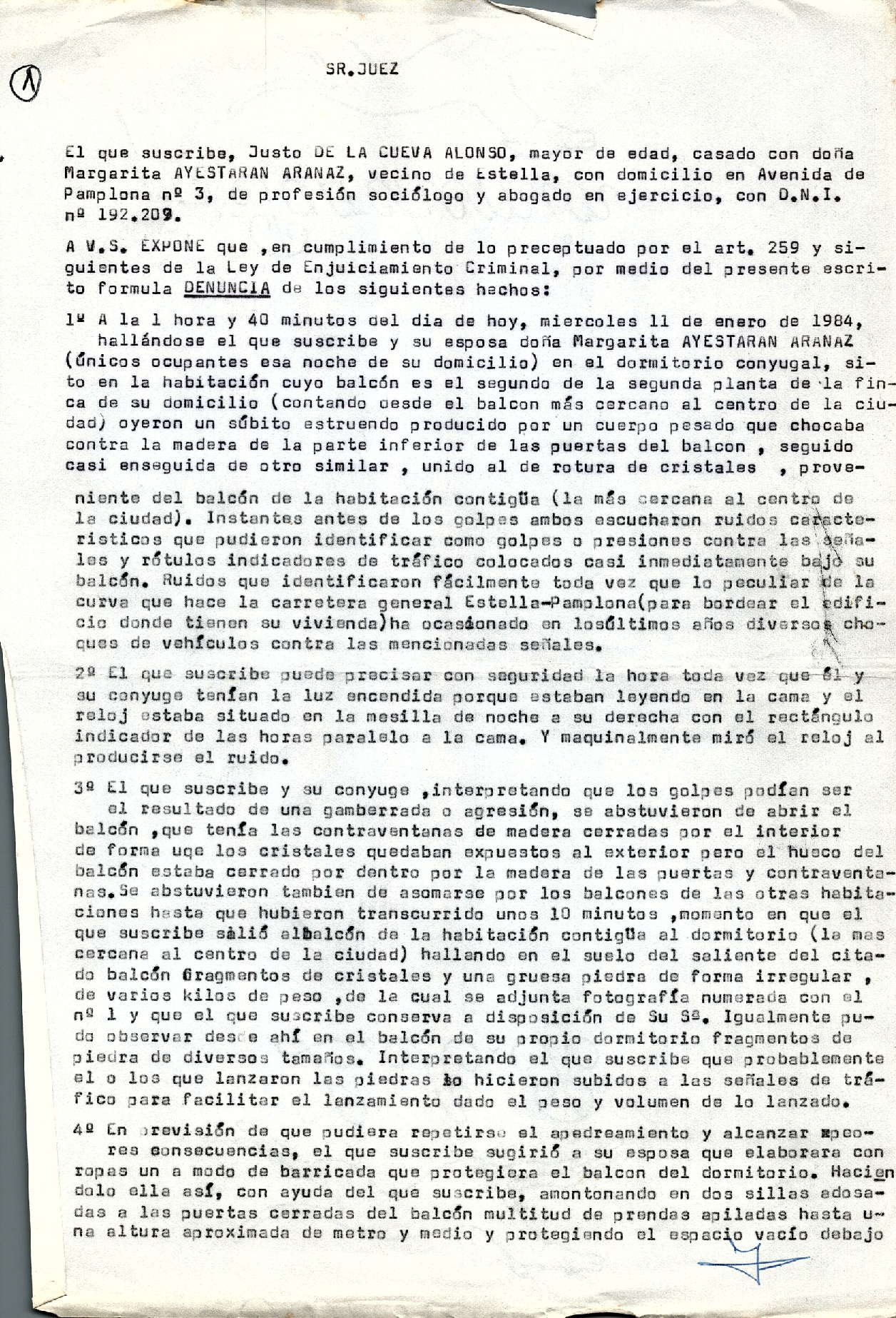 Denuncia de Justo de la Cueva
