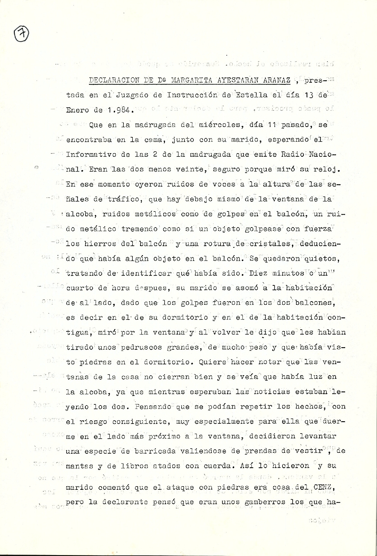 Declaración de Margarita Ayestaran