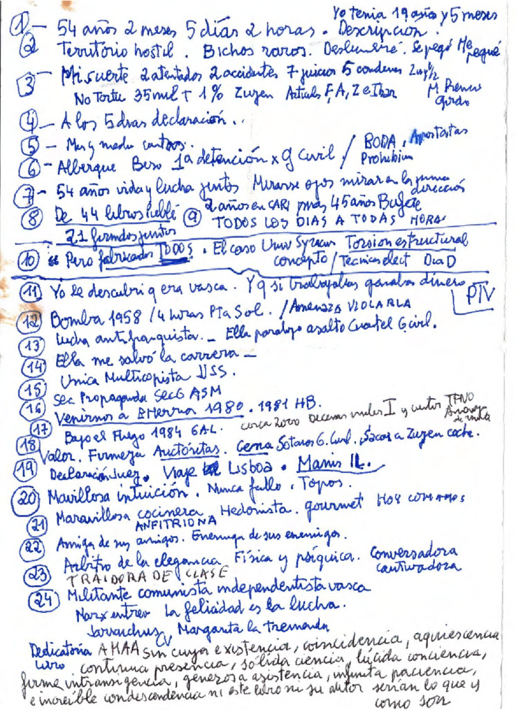 Esquema de Justo en la despedida de Margari