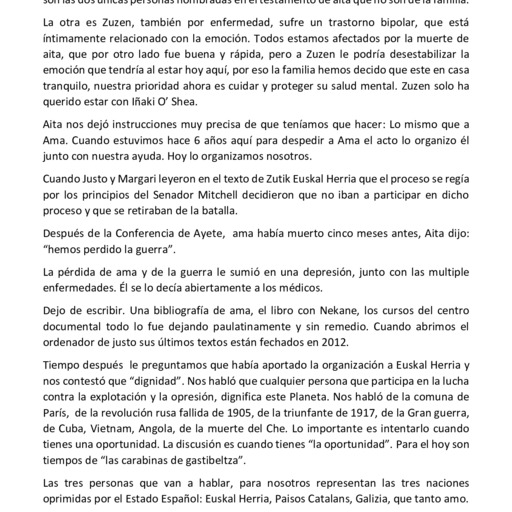 Texto de la familia en la despedida